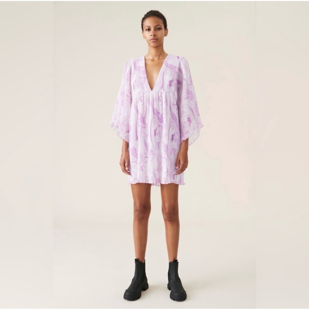 Ganni Orchid Bloom Pleated
Georgette Oversized Mini Dress